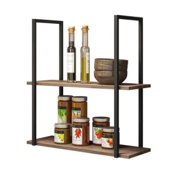 Imagem de Prateleira Industrial Suspensa Parede Multifuncional Carvalho American