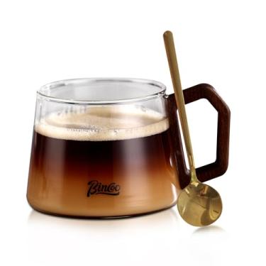 Imagem de Bincoo Copos de Cappuccino de Vidro 340 ml com Colher de Café, Caneca de Café de Vidro Transparente Espessado com Cabo de Madeira para Expresso, Latte, Chá