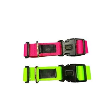 Imagem de Coleira para Cachorro Ajustável Resistente Estilosa Pet Pequeno médio e grande porte((2UN) 1 ROSA + 1 VERDE NEON)