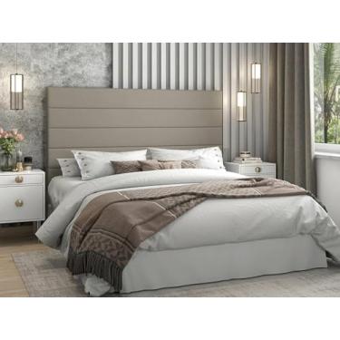 Imagem de Cabeceira Estofada Cama Box Casal 1,40 Lisboa para Quarto em Veludo Castor - Larbelle