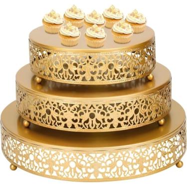 Imagem de Conjunto de 3 Peças, Suporte para Bolo Dourado, Suporte para Cupcakes para Exposição de Sobremesas, Porta Bolo, Suporte Redondo de Metal para Bolo, Prato de Bolo, Boleira, Prato para Bolo
