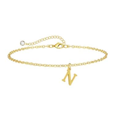 Imagem de Sargetou Tornozeleira feminina com inicial dourada, banhada a ouro 14 k, moderna, leve, impermeável, delicada, tornozeleira, verão, praia, joias, presente, 8, Latão, Sem Pedra Preciosa