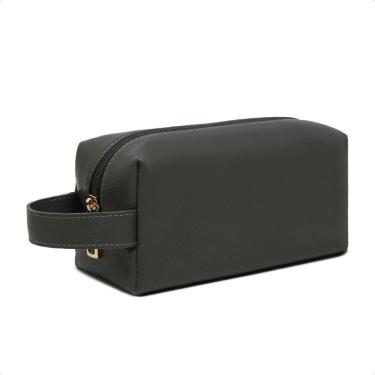 Imagem de Necessaire Grande Em Couro Lisa Porta Objetos Viagem Fechamento Zíper Maquiagem Higiene Pessoal