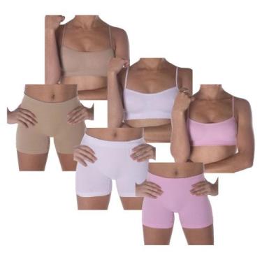 Imagem de Kit 3 Conjuntos Top + Calcinha Selene Sem Costura Infantil, Bege, Bran