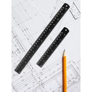 Imagem de Kit de régua de metal de 2 peças de 30 cm e 15 cm, réguas pretas de aço inoxidável com centímetros, milímetros, polegadas e mesa de conversão para escritório e escola