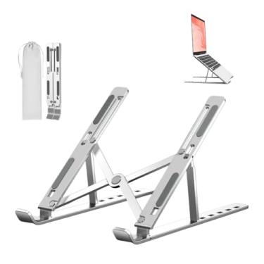Imagem de Suporte para Notebook e MacBook Dobrável em Alumínio Ajustável e Portátil Base Ergonômica com Altura Regulável, Antiderrapante Notebook 10 17 Polegadas Resistente Apoio Mesa em Metal Base para Laptop