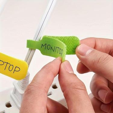 Imagem de 10 etiquetas de cabos graváveis, pacote com 10, etiquetas de cores vibrantes duráveis e fortes, sem bateria para desktop, home office, rede de TI, coloridas