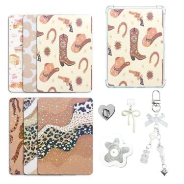 Imagem de JINGSEN Lindo conjunto de cartões de inserção para Kindle, 6 designs temáticos de livros com berloques para Kindle e plugues de poeira USB-C, para 11ª/12ª geração, 17,3 x 12,2 cm (cáqui)