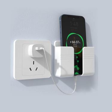 Imagem de Suporte de parede para celular para pendurar na parede, suporte de carregamento para tablet, suporte de celular sem perfuração, suporte de parede organizador de controle remoto, caixa de armazenamento
