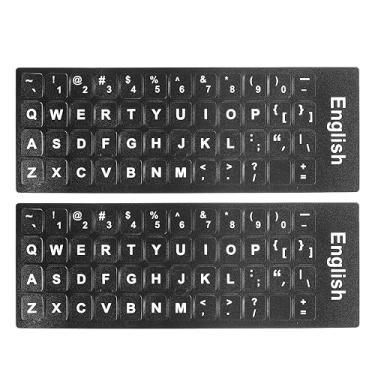 Imagem de Adesivos de teclado em inglês, pacote com 2 capas de substituição de teclado universal para notebook, desktop, estilo 1, fundo preto, letras brancas