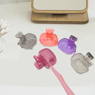 Imagem de 5 peças de clipe de armazenamento de escova de dentes, suporte autoadesivo para banheiro, espelho de vidro para casa e escritório (branco, cinza, roxo, laranja, rosa)