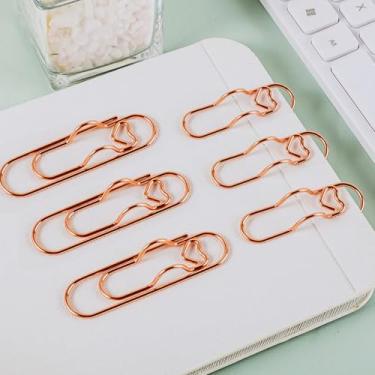 Imagem de 20 peças de clipes de caneta de metal para notebook, clipe de papel, clipe de caneta, clipes de livro, clipes de papel fofos para viajantes, acessórios de caderno (coração ouro rosa)