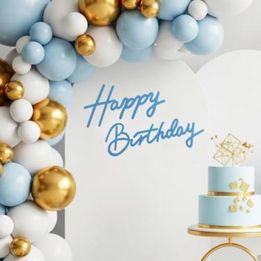 Imagem de TONIFUL Placa de feliz aniversário para pano de fundo - faixa de feltro azul claro - inclui cola de bolinhas - perfeita para pano de fundo de festa de aniversário, decoração de parede, arco de balão