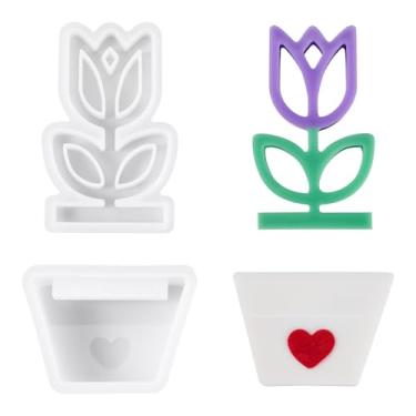 Imagem de 1 conjunto de ornamentos decorativos de flores e vasos de silicone, moldes de fundição de resina para mesa, escritório, jardim, decoração de casa, exibição de artesanato