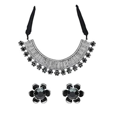 Imagem de I Jewels Gargantilha de casamento indiano oxidado de prata Bollywood conjunto de joias para mulheres e meninas (MC058-118)