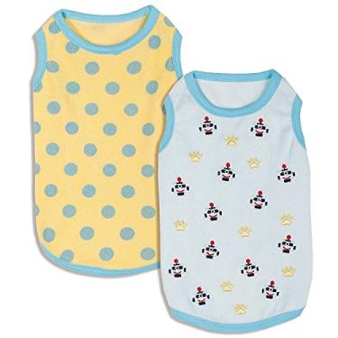 Imagem de Blueberry Pet Pacote com 2 pijamas e regatas de algodão felpudo macio e confortável azul pastel para dormir e brincar, comprimento das costas 40,6 cm, roupas para cães meninos