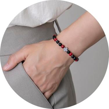 Imagem de Pulseira de contas para homens e mulheres, pulseira elástica com detalhes cruzados, contas empilháveis, joias unissex para uso diário, 19.5cm, Miçanga, Sem Pedra Preciosa