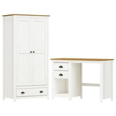 Imagem de Armario 2 Pt Mesa Escrivaninha 2 Gv Madeira Maciça Branco Freijo Milan