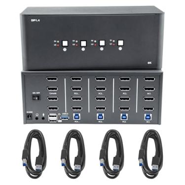 Imagem de Bytecc Switch Kvm Para 4 Monitores, Displayport 8K Com Usb 3.0, Conector, Computadores Compartilham Um Conjunto De Teclado E Mouse, Suporte Windows/Mac/Linux (Monitor Quádruplo)