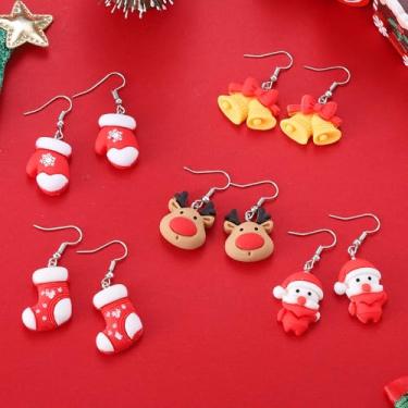 Imagem de Brincos de Natal para mulheres, veado, árvore de Natal, meias de Natal, boneco de neve, brincos de Papai Noel, roupas de Natal, acessórios de bijuteria de fantasia, 2inch, Aço inoxidável, Sem pedra