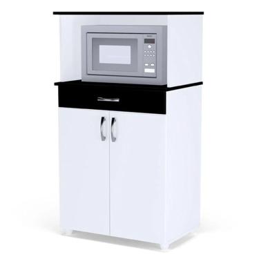 Imagem de Balcão Gabinite De Microondas 2 Portas Ajl Móveis Branco Preto Flex