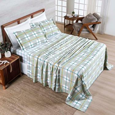 Imagem de Jogo Cama Lençol Belle Casal Padrão 400 Fios Estampado 4 Peças Grid Verde