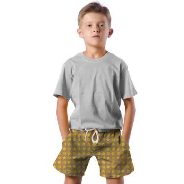 Imagem de Shorts Infantil Bermuda Calção Praia Verão Moedas Estrelas Amarelo 275