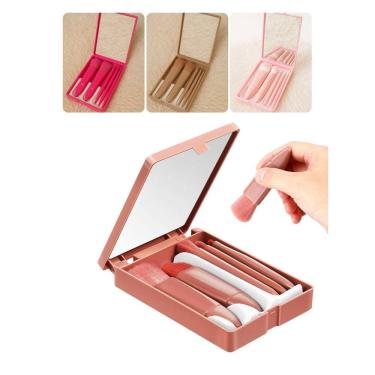 Imagem de Kit Mini Espelho Maquiagem Portátil 5 Pincéis Lupa Sombra