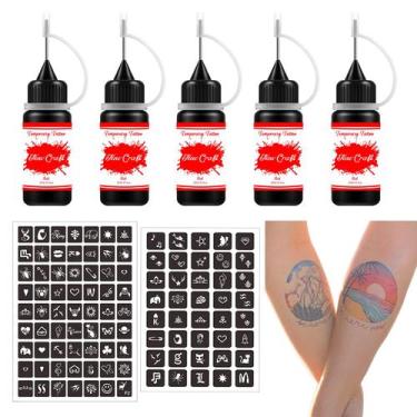 Imagem de Kit de tatuagens temporárias NewCraft 64 Stencils 5 frascos de tinta v