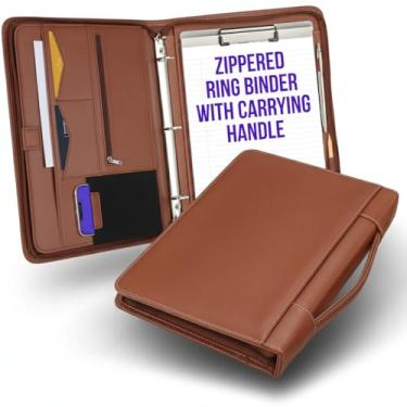 Imagem de STYLIO Fichário portfólio com zíper com alça de transporte | Fichário removível de 3 anéis (2,5 cm) com padfólio de prancheta | Organizador para documentos, iPad, tablet, telefone, caderno | Pasta de
