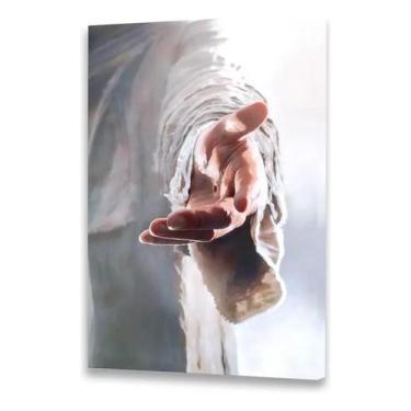 Imagem de Quadro Decorativo Mão De Jesus Para Sala Religioso Tecido Canvas - Art