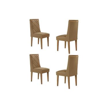 Imagem de Cadeira Sala De Jantar Pietá Kit 4 Un Madeira Capuccino-linho Bege Turim - Rufato
