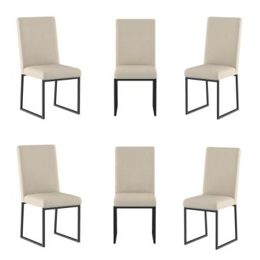 Imagem de Kit 6 Cadeiras Para Mesa De Jantar Base Industrial Preto Balaqui Bege