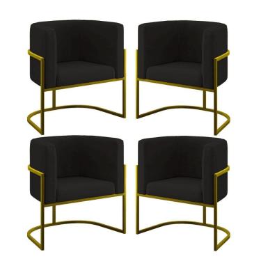 Imagem de Kit 04 Cadeiras Poltrona Lua Gold Balaqui Preto