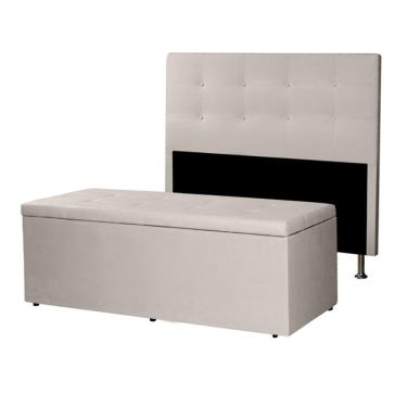Imagem de Kit Cabeceira E Calçadeira Baú Casal King 1,95m Berlim Suede Bege Dal Poz Estofados