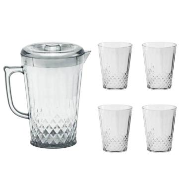 Imagem de Jarra Com Tampa 2l + 4 Copos Acrílico Resistente Suco E água