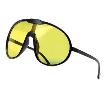 Imagem de Azoxus Óculos de sol vintage grandes, grandes, femininos, masculinos, modernos, óculos de sol aviador grandes dos anos 70, Armação preta/lente amarela, X-Large