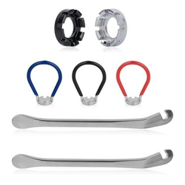 Imagem de 7 Peças Kit de Ferramentas para Raios Bicicleta, Incluindo 2 Espátulas Pneus Ferramenta Portátil para Ajuste Aros Bicicleta Tensão Raios de Calibre 10-15 e Reparo Rodas