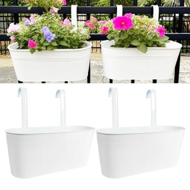 Imagem de Joyfernal Plantadores suspensos para plantas ao ar livre, vasos de 43 cm, vaso de flores de cerca de metal para varanda e varanda com gancho destacável (branco, pacote com 2)