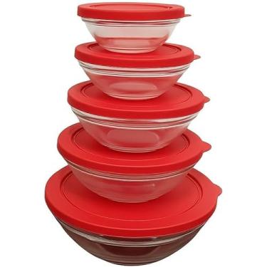 Imagem de Conjunto de 5 Potes Redondos de Vidro Com Tampa Vermelha, Recipientes para Armazenamento