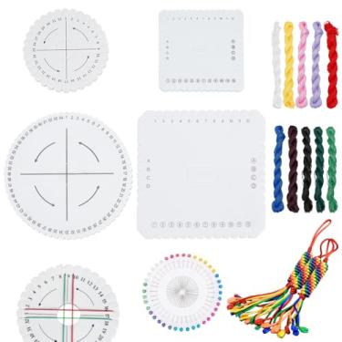 Imagem de WEBEEDY Kumihimo Conjunto de discos quadrados e redondos com cordão de contas DIY Tábua de Tecelagem com 10 Cordas de Pulseira de Cordas, Kit de Disco Kumihimo para Miçangas e Pulseiras DIY Materiais