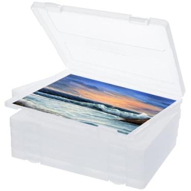 Imagem de Estojo portátil de armazenamento de arquivos de material de escritório para papel de arquivo de carta A4 de 21,6 cm x 28 cm, caixa de armazenamento de papel de scrapbook de plástico, pacote com 6