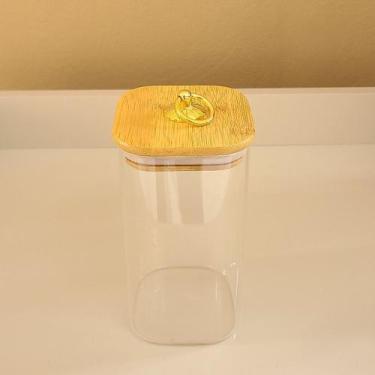 Imagem de Pote de Vidro QUADRADO ARGOLA M 700ml Tampa Bambu Porta Mantimentos Re