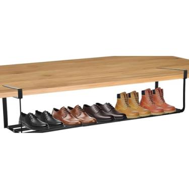 Imagem de LUMINFLY Sapateira ajustável para pendurar embaixo da prateleira, prateleira organizadora de armário expansível, armazenamento de sapatos sem perfuração para cozinha ou armário