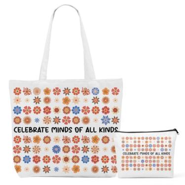 Imagem de Sacola de lona de lona para conscientização do autismo, sacola de compras para mulheres com bolso interno, retrô, saúde mental, inspiradora, presente de apreciação de aniversário para mulheres