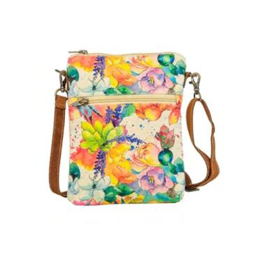 Imagem de COTT N CURLS Bolsa tiracolo Aquarelle floral slim - 86 x 19 cm, bolsas de flores para mulheres, lona e couro estampados em aquarela, bolsa casual de verão, bolsas de verão, presentes fofos para mãe