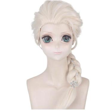 Imagem de Peruca de cosplay anime loira longa com rabo de cavalo trançado 50cm -