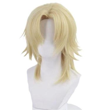 Imagem de Peruca de cosplay curta, loira, bagunçada, camadas, franja lateral, 40