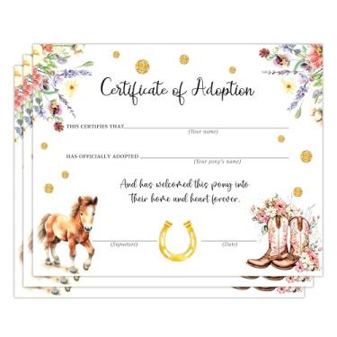 Imagem de Certificado de adoção de pônei, presentes fofos de festa de aniversário para amantes de cavalos, decorações de adoção de cavalos, certificado de amigo animal para meninos e meninas, suprimentos para