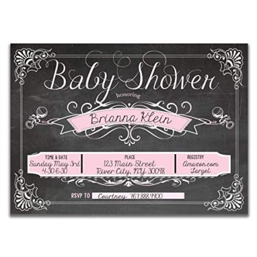 Imagem de Convites rosa para chá de bebê - 25 convites temáticos de quadro de giz de alta qualidade com envelopes para chá de bebê de menina e menino